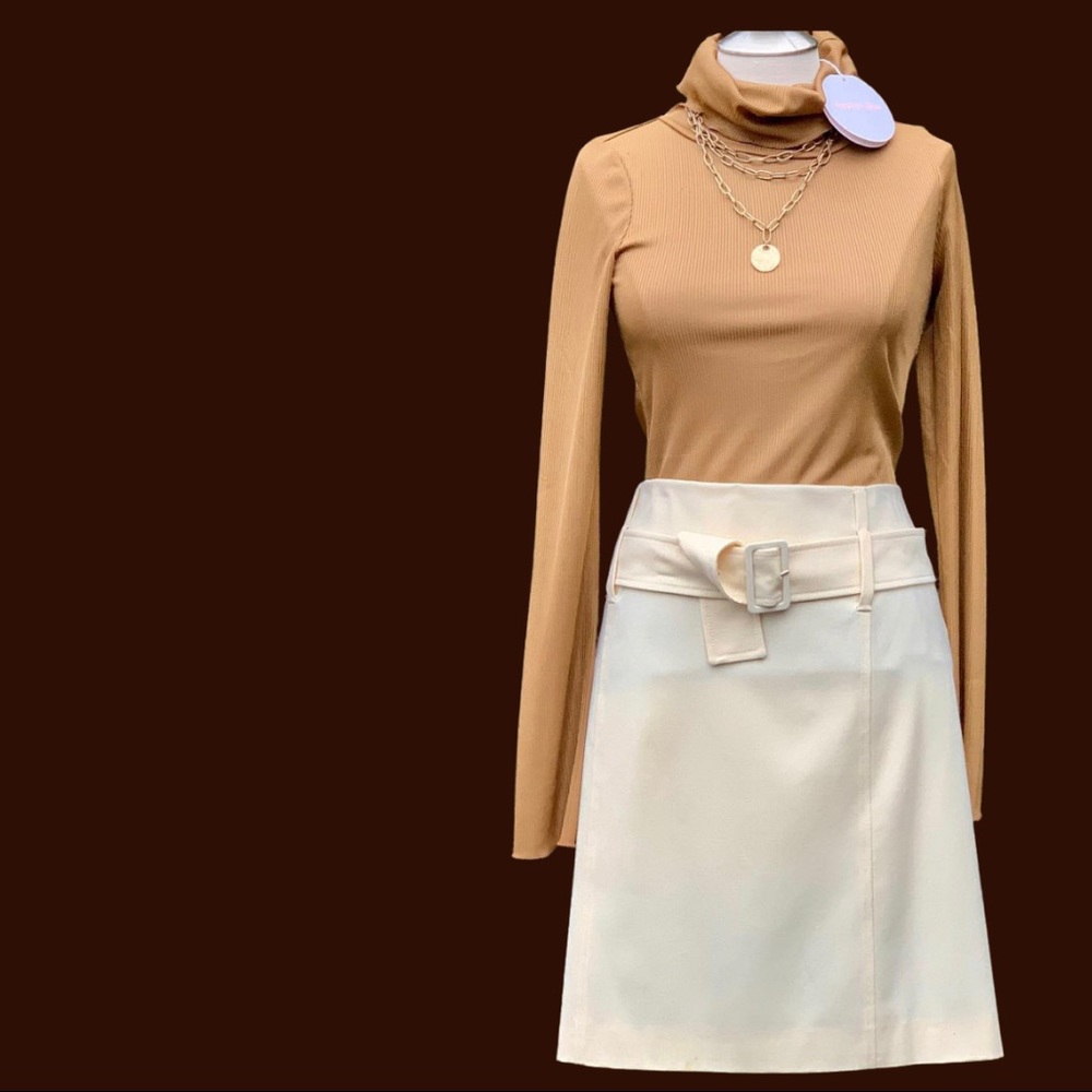Chloe SEE Bronze Turtleneck Sweater.
PRADA Skirt